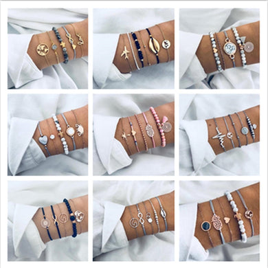 Ahmed 15 Style Bohemian Trendy Bracelet sets for Women Fashion Plain Shell Map Heart Animal Palm Beads Tassel Bracelets Jewelry