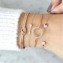 Load image into Gallery viewer, 4 pcs/set Fashion Bohemia Leaf Round Knot cuff Bangle Gold Chain Charm Bracelet Bangle for Women Simple Geometric Bracelets