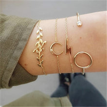 Load image into Gallery viewer, 4 pcs/set Fashion Bohemia Leaf Round Knot cuff Bangle Gold Chain Charm Bracelet Bangle for Women Simple Geometric Bracelets