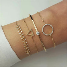 Load image into Gallery viewer, 4 pcs/set Fashion Bohemia Leaf Round Knot cuff Bangle Gold Chain Charm Bracelet Bangle for Women Simple Geometric Bracelets