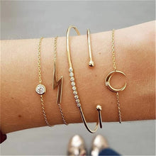 Load image into Gallery viewer, 4 pcs/set Fashion Bohemia Leaf Round Knot cuff Bangle Gold Chain Charm Bracelet Bangle for Women Simple Geometric Bracelets