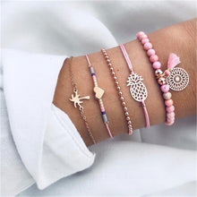 Load image into Gallery viewer, 4 pcs/set Fashion Bohemia Leaf Round Knot cuff Bangle Gold Chain Charm Bracelet Bangle for Women Simple Geometric Bracelets