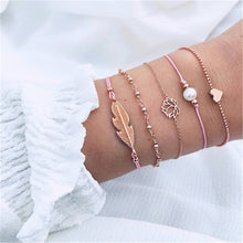 Load image into Gallery viewer, 4 pcs/set Fashion Bohemia Leaf Round Knot cuff Bangle Gold Chain Charm Bracelet Bangle for Women Simple Geometric Bracelets