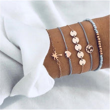 Load image into Gallery viewer, 4 pcs/set Fashion Bohemia Leaf Round Knot cuff Bangle Gold Chain Charm Bracelet Bangle for Women Simple Geometric Bracelets