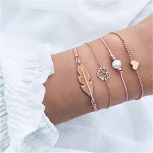 Load image into Gallery viewer, 4 pcs/set Fashion Bohemia Leaf Round Knot cuff Bangle Gold Chain Charm Bracelet Bangle for Women Simple Geometric Bracelets