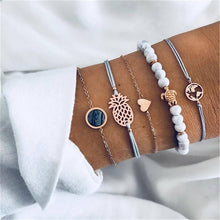 Load image into Gallery viewer, 4 pcs/set Fashion Bohemia Leaf Round Knot cuff Bangle Gold Chain Charm Bracelet Bangle for Women Simple Geometric Bracelets