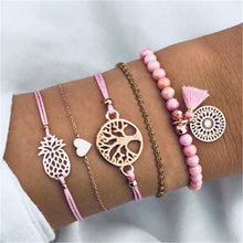 Load image into Gallery viewer, 4 pcs/set Fashion Bohemia Leaf Round Knot cuff Bangle Gold Chain Charm Bracelet Bangle for Women Simple Geometric Bracelets