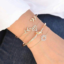 Load image into Gallery viewer, 4 pcs/set Fashion Bohemia Leaf Round Knot cuff Bangle Gold Chain Charm Bracelet Bangle for Women Simple Geometric Bracelets
