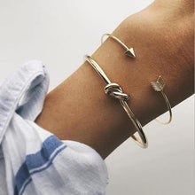 Load image into Gallery viewer, 4 pcs/set Fashion Bohemia Leaf Round Knot cuff Bangle Gold Chain Charm Bracelet Bangle for Women Simple Geometric Bracelets